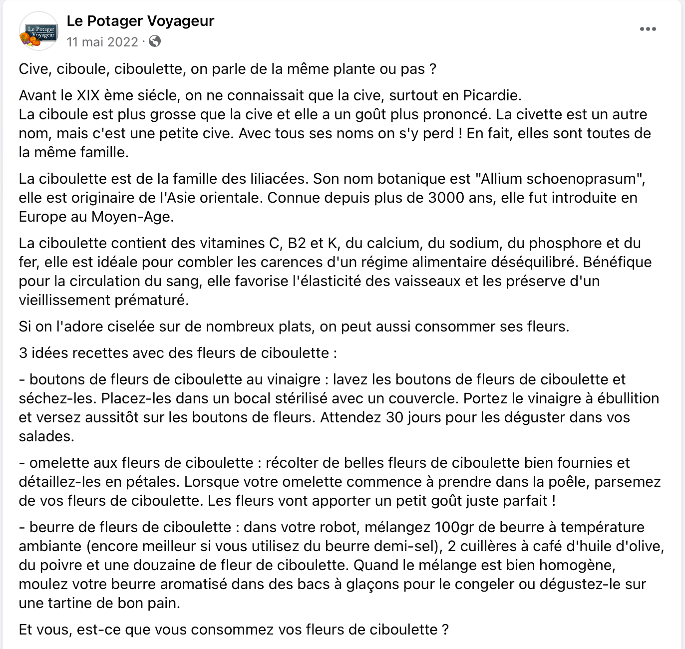 Post réseaux sociaux Le Potager Voyageur